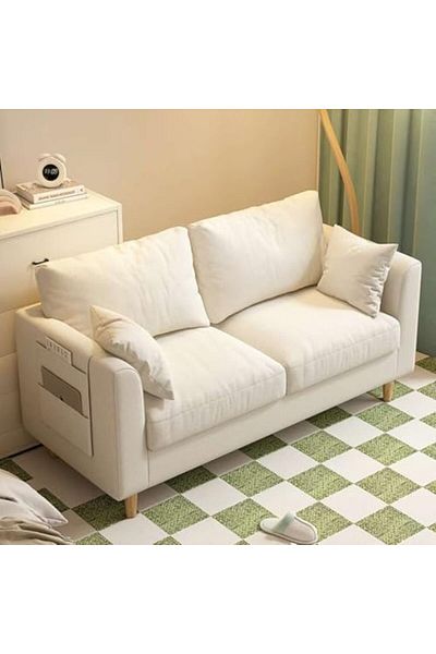 MAPLE HOME DECORATION Maple Home 2 Seater Sofa Modern Fabric Couch Living Room Apartment Small Space 124CM Seat (Sky Blue)