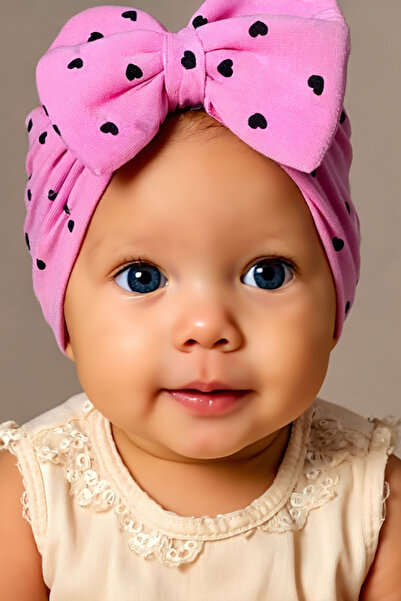 Bebekino Fiyonklu kız bebek bonesi kalp desenli