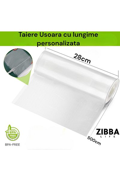 Zibba Life ™ Embossed Empty Bags Roll, 28 cm x 500 cm, For Food Vacuum Machine, Reusable