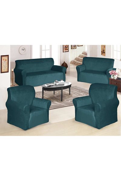 rexa Sofa Cover Velvet 4-Pieces Set of 7-Seater (3+2+1+1) Super Stretchable Furniture Protector