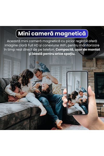 Spionescu Mini magnetic camera with stand, WiFi HotSpot, 1080P, night vision, motion detection, 150°
