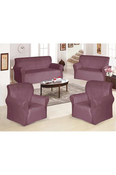 rexa Sofa Cover Velvet 4-Pieces Set of 7-Seater (3+2+1+1) Super Stretchable Furniture Protector