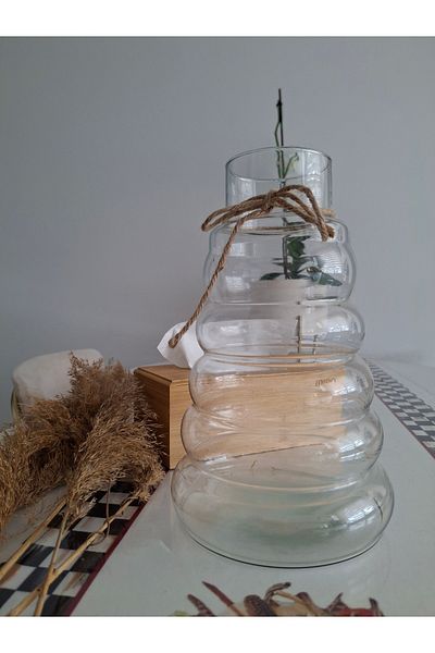 Decovio Glass Bombeli Pattern Stylish Vase Transparent 1 Piece 27 cm