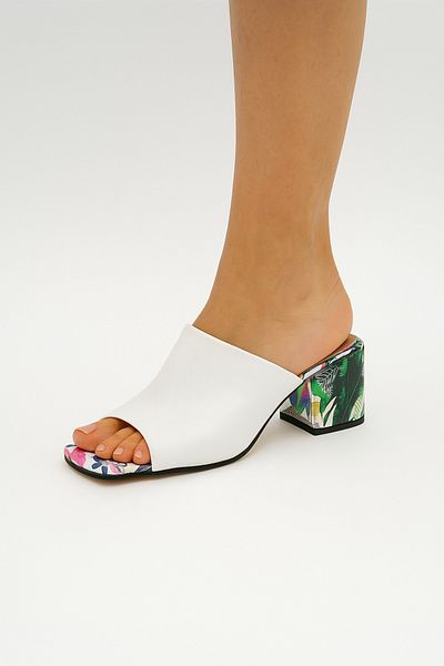 Mariolucci Women's Heeled Slippers Elastic Genuine White (Flower Print) Leather