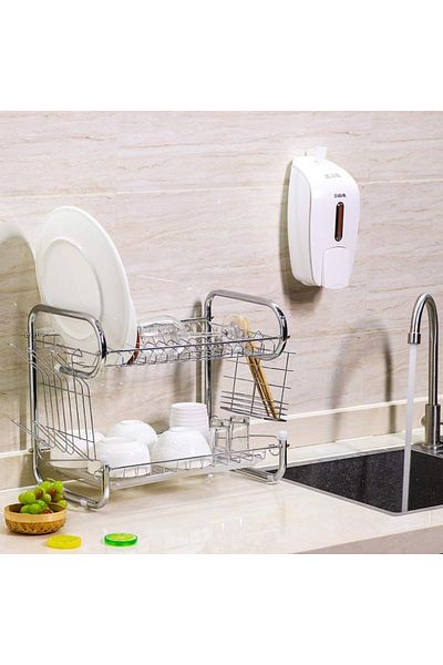 Sweet Home رف تجفيف الأطباق من طبقتين، رف تجفيف الحوض المقاوم للصدأ لطاولة المطبخ من الفولاذ المقاوم للصدأ 9 أشكال