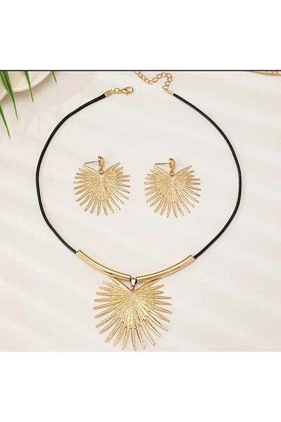 beynaaksesuar Gold Plated Necklace and Earring Set Gift for Lover Gift for Mom