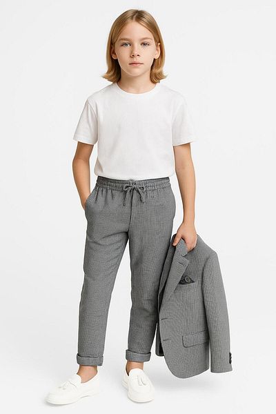 SIRRI Boys' Micro Patterned Knitted Fabric Suit – Stylish Jacket and Pants Combination of 2