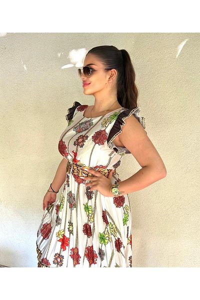 Intisimo Rochie de vară, curea în talie, lungime trei sferturi, alb/multicolor