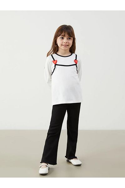 LC Waikiki Lcw Kids Ecru Crew Neck Printed Girls Blouse and Leggings 2 Pack