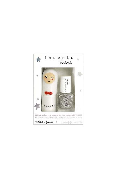 Inuwet Set cadou pentru copii, balsam de buze cu aromă de vată de zahăr și ojă pe bază de apă, Inuwet, 2 buc.