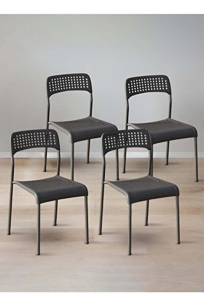 Taimi مجموعة من 4 كراسي طعام بمقعد بلاستيكي وأرجل معدنية، قابلة للتكديس، لغرفة المعيشة، حديقة، لون أسود