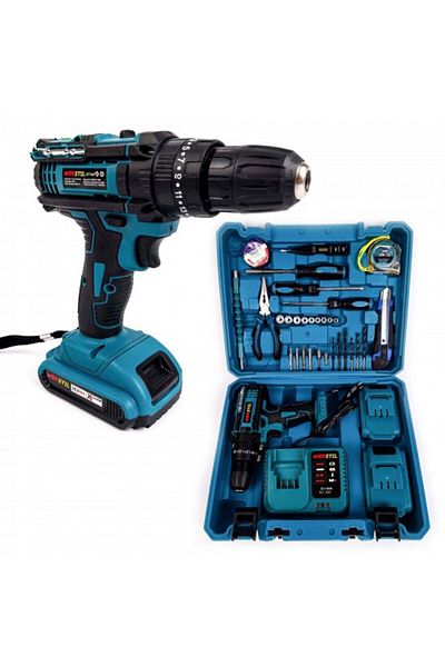 Generic Impact drill kit, 2 batteries, 30 accessories, blue