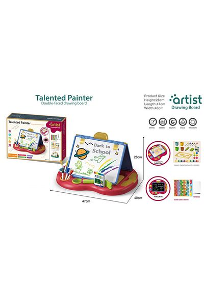 Point Plus Double Drawing Board for Kids with Art Tools - Fixed and Foldable Design - Size 54.2 x 39.5 x 10 cm