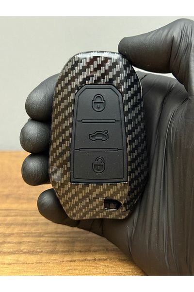 Luxe Aksesuarr Opel Citroen Berllingo- C-Elysee Peugeot 208-508-3008-5008 3-Button Carbon Fiber Key Case Cover