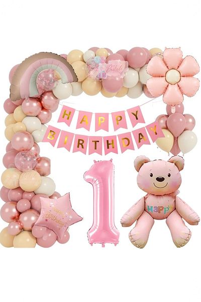 BİDOLUMUTLULUK Luxury Birthday Set Pink Daisy Rainbow Retro Concept Balloon Celebration Leisure