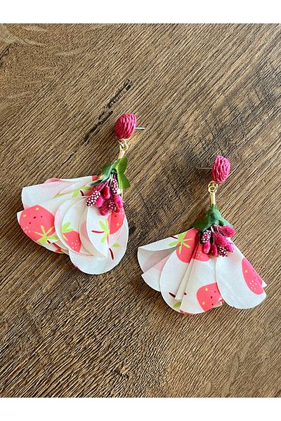 Büyük Hanım Vacation Style Fabric Colorful Boho Design Red Earrings