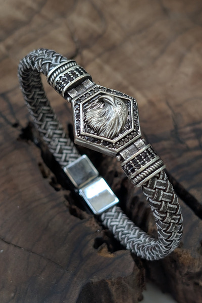 cheetah quality Kartal Geometrik Tasarım Hakiki Deri Erkek Deri Bileklik