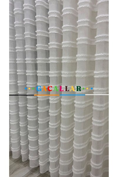 GACALLAR HOUSE Bamboo Foldet Linen Floor 1/3 Tight Fold Pleated Heavy Gramage Puffy Special Embroidered Ironing Non-Ironing Tulle Curtain