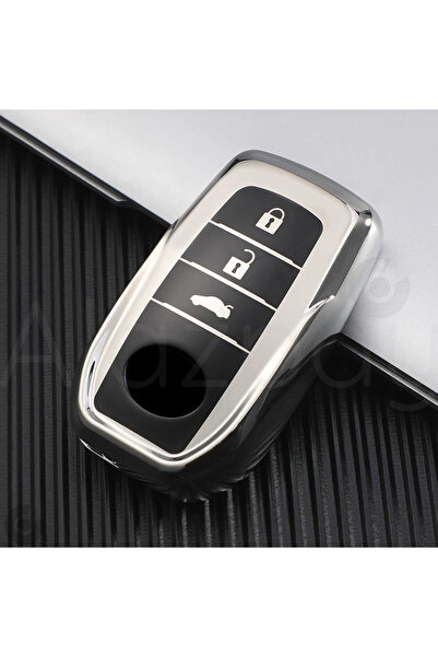 Alazpay حافظة مفاتيح لامعة من مادة TPU لسيارة Toyota Corolla Cross Yaris Cross CH-R Prius Rav4 Camry Prado (فضي)