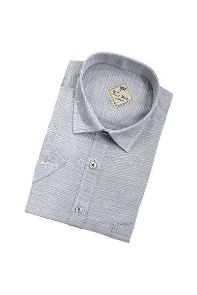 GÖMLEK GALERİSİ Men's Classic Relaxed Fit Pocket Plain Linen Short Sleeve Shirt