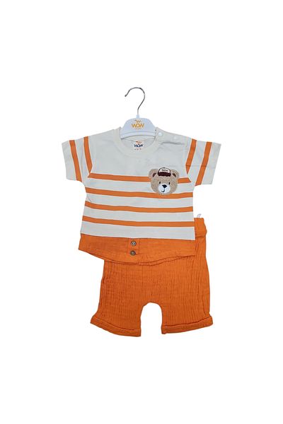 Biberon Çocuk Giyim Wow Teddy Bear Embroidery Striped Suit