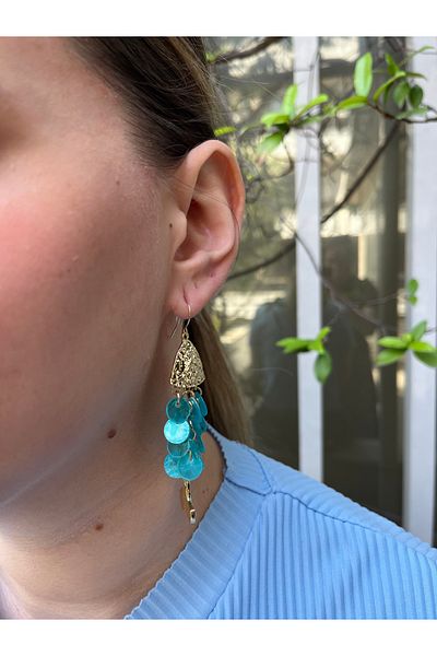 MODA Women's Fish Figured Blue Stone Long Dangle Earrings