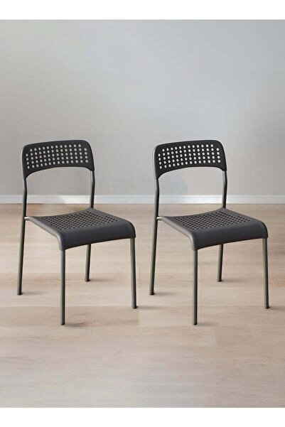 Taimi طقم من كرسيين طعام بمقعد بلاستيكي وأرجل معدنية، قابل للتكديس، لغرفة المعيشة، حديقة، أسود