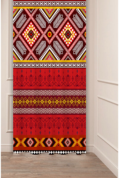 GREENDECOR Ertik Anadolu Motif Eski Tarz Geometrik Çizgi Özel Tasarım Dijital Baskılı (Tek Kanat) Şık Fon Perde