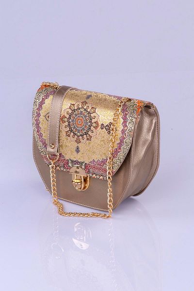 MODA Colorful Ethnic Kilim Patterned Women's Shoulder Bag – Bohemian Style, Chain Strap, Lock Cover