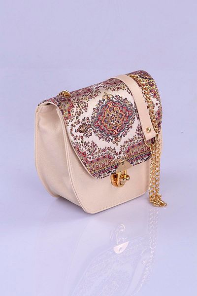 MODA Colorful Ethnic Kilim Patterned Women's Shoulder Bag – Bohemian Style, Chain Strap, Lock Cover