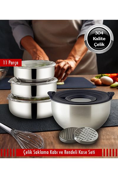 Stell&More Steel 3-Piece Storage Container and 24cm Grater Storage Container 11 Piece Set