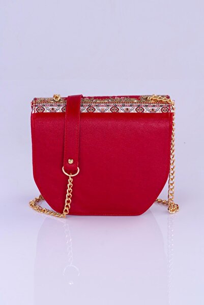 MODA Colorful Ethnic Kilim Patterned Women's Shoulder Bag – Bohemian Style, Chain Strap, Lock Cover