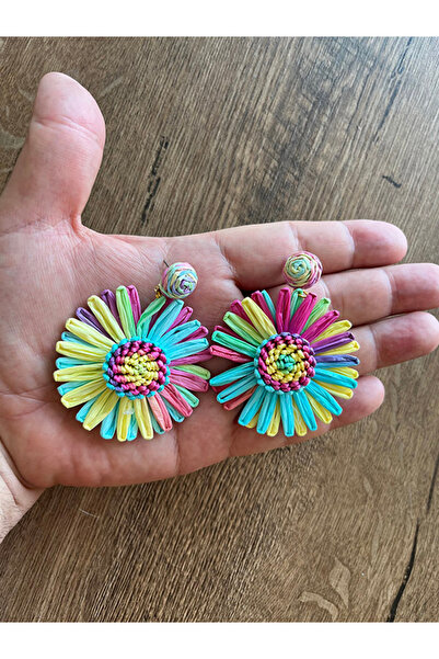 Büyük Hanım Sun Flower Beach Style Handmade Raffia Earrings