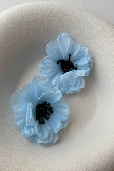 mos&more Blue Fabric Flower Brand Big Women's Earrings