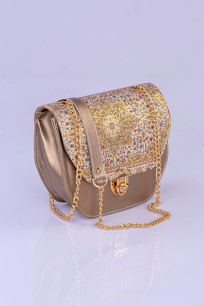 MODA Colorful Ethnic Kilim Patterned Women's Shoulder Bag – Bohemian Style, Chain Strap, Lock Cover