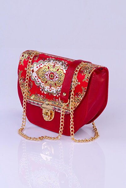 MODA Colorful Ethnic Kilim Patterned Women's Shoulder Bag – Bohemian Style, Chain Strap, Lock Cover