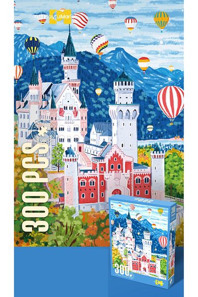 Point Plus 300 Piece Puzzle - Castle and Hot Air Balloons | Unique Art Design for Kids and Adults | Box Size: 26 x 20 x 5
