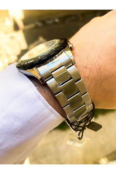 Reward Men's Wrist Watch Waterproof Silver Color Steel Cord Bracelet Gift