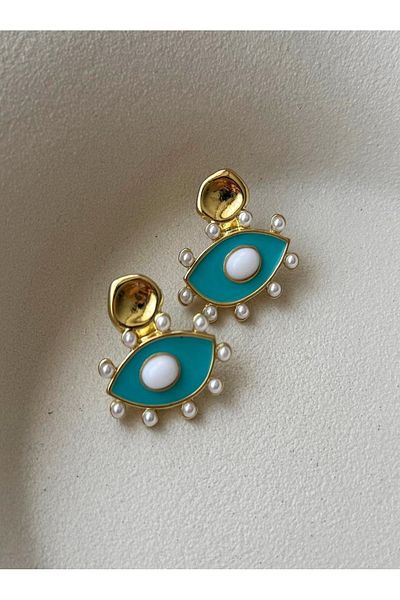 mos&more Blue Enamel Eye Brand Big Women's Earrings