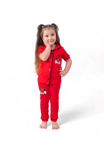 Ege Bebek Girl's Summer Mici Printed Summer Short Sleeve 100% Cotton Nightwear Pajama Set