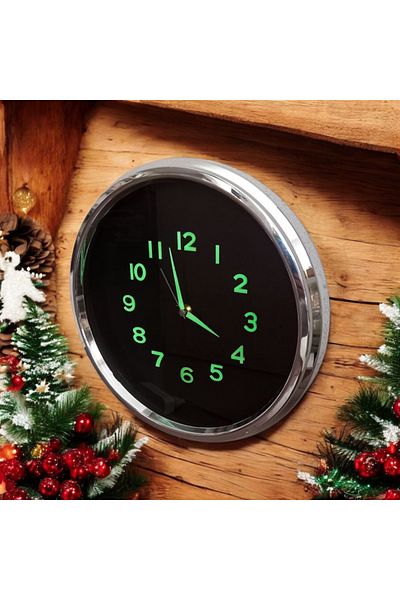 Bahat Phosphorescent Chrome Metallic Look Silver Color Wall Clock Diameter 34 cm Plastic
