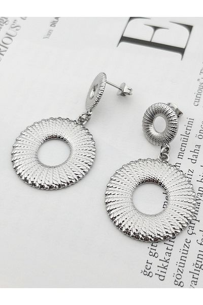 Siya Silver Double Ring Steel Earrings with Dangle