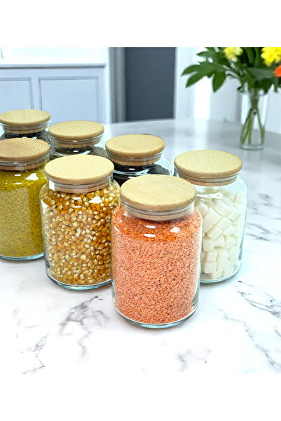 mafa home Set of 8 Wooden Vacuum Lid Glass Pulses Storage Jars 800 ml with Label Gift