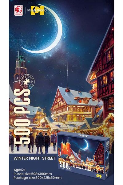 Point Plus 500-Piece Puzzle "Winter Night Street" | Amazing Snowy Cityscape | 50.8 x 36 cm