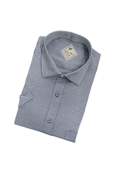 GÖMLEK GALERİSİ Men's Classic Relaxed Fit Small Plaid Short Sleeve Shirt with Pockets