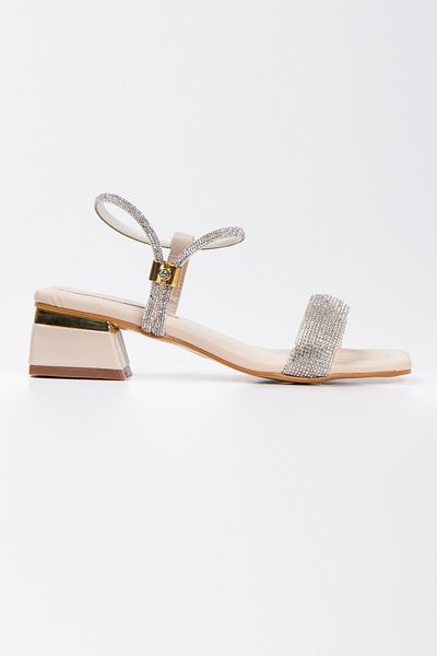 MFT AYAKKABI Women's Single Strap Stone Short Heeled Evening Dress Shoes