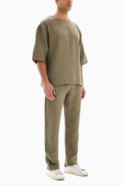 wecre8 Khaki Plain Set of T-shirt and Trousers By WECRE8