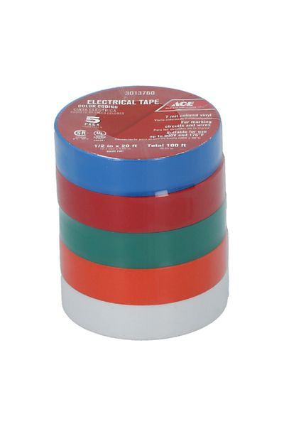 ACE 5-Piece Electrical Tape Multicolor 1/2inch x 20ft