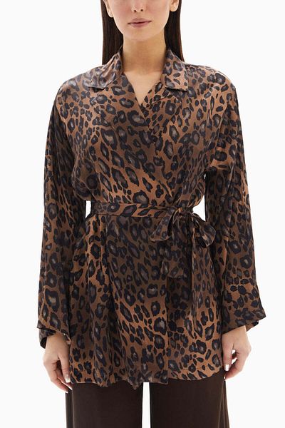 wecre8 Brown Leopard Wrap Jacket By WECRE8