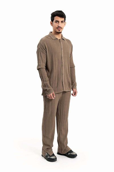 wecre8 Men Beige Polo Sweater and Pants Set by WECRE8